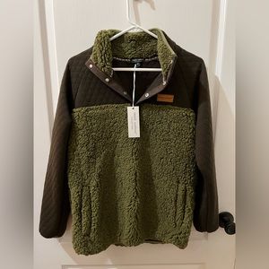 Simply Southern Pullover Quilted Sherpa Army Long Sleeve Jacket Size Medium